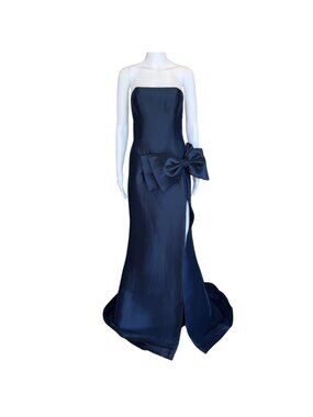 Wrap It In A Bow Strapless Evening Gown Jovani 49195 Navy Size 6 NWT
